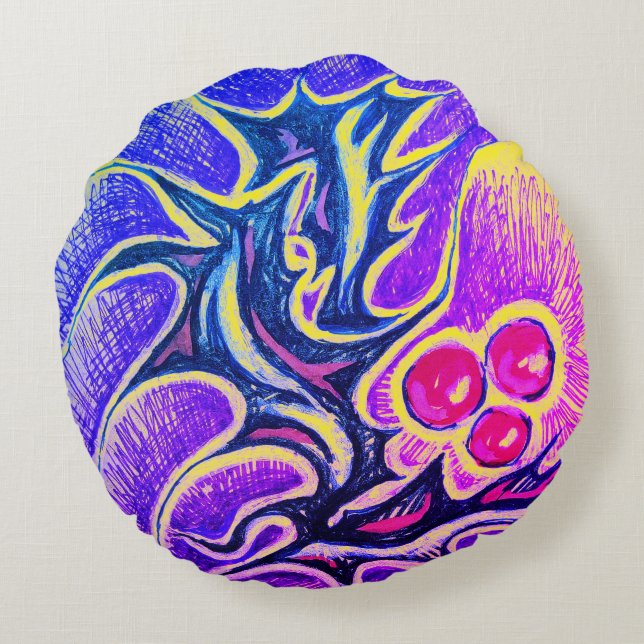 Holly Leaf und Berry Colorful Rundes Kissen (Rückseite)