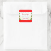 Holly Leaf und Red Ribbon Holiday Food Quadratischer Aufkleber (Tasche)