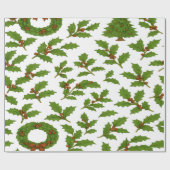 Holly Leaf & Wreath Weihnachten Geschenkpapier (Flach)