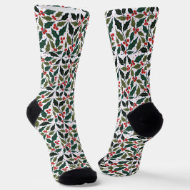 Holly Leaves And Stars Retro Modern Background Socken