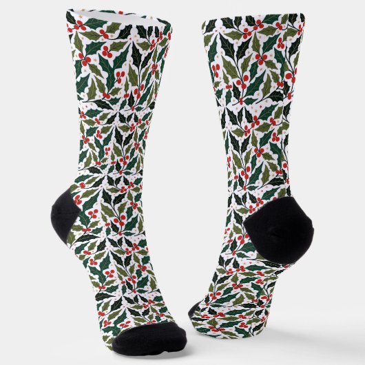 Holly Leaves And Stars Retro Modern Background Socken (Gewinkelt)