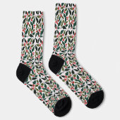 Holly Leaves And Stars Retro Modern Background Socken (Rechts)