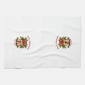 Holly Leaves & Berries Gold Bells Merry Christmas  Geschirrtuch (Horizontal)