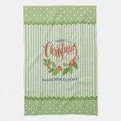 Holly Leaves Berries Vintage Stripes Christmas Geschirrtuch (Vertikal)