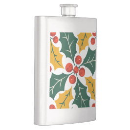 Holly Leaves Retro Modern Big Print Pattern Flachmann