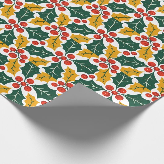 Holly Leaves Retro Modern Big Print Pattern Geschenkpapier (Ecke)