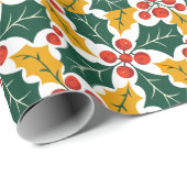 Holly Leaves Retro Modern Big Print Pattern  Geschenkpapier (Rolleneckpunkt)
