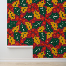 Holly Leaves Retro Modern Big Print Pattern Tapete