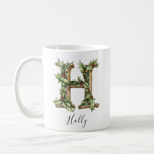 Holly Letter H Personalized Christmas Coffee Mug Kaffeetasse (Links)