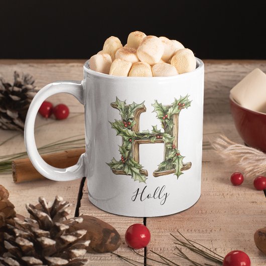 Holly Letter H Personalized Christmas Coffee Mug Kaffeetasse