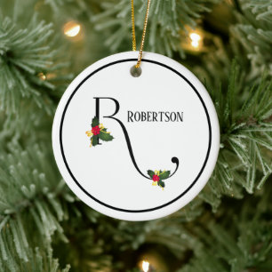 Holly Letter R Monogram und Name Christmas Keramik Ornament
