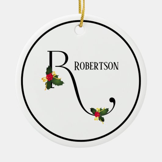 Holly Letter R Monogram und Name Christmas Keramik Ornament (Vorne)