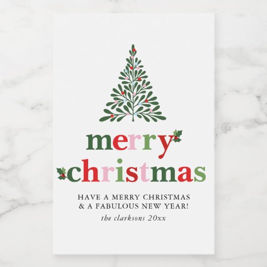 Holly Merry & Bright Christmas Weinetikett (Einzelnes Label)