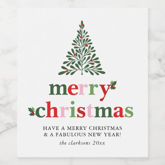 Holly Merry & Bright Christmas Weinetikett (Einzelnes Label)