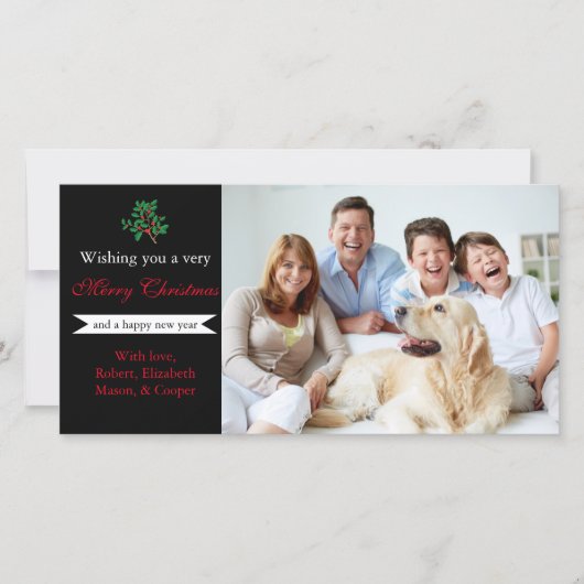 Holly "Merry Christmas" Black - Fotokarte Feiertagskarte (Vorderseite)