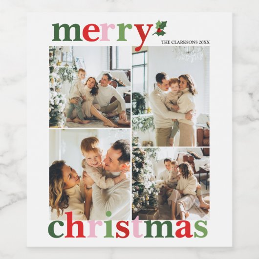 Holly Merry Christmas Bright Fun Family Weinetikett (Einzelnes Label)