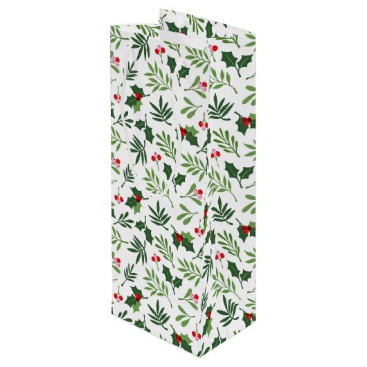 Holly Merry Christmas Bright Fun Geschenktüte Für Weinflaschen (Rückseite Schrägansicht)
