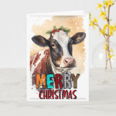 Holly Merry Christmas Brown Cow Card Karte (Gelbe Blume)