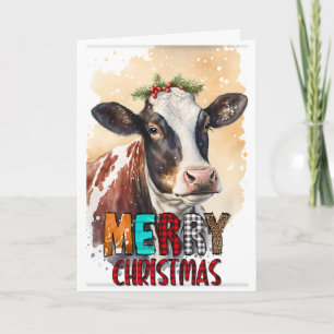 Holly Merry Christmas Brown Cow Card Karte