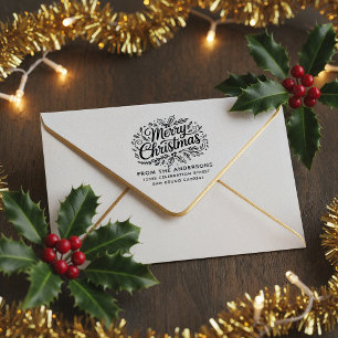 Holly Merry Christmas Family Name Rücksendeadresse Gummistempel