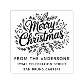Holly Merry Christmas Family Name Rücksendeadresse Permastempel (Design)