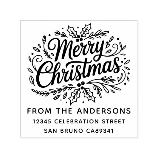 Holly Merry Christmas Family Name Rücksendeadresse Permastempel (Design)