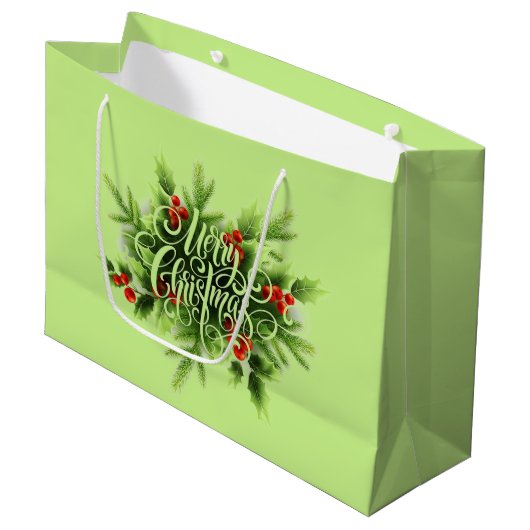 Holly Merry Christmas Große Geschenktasche Große Geschenktüte (Vorderseite Schrägansicht)