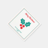 Holly Merry Christmas Individuelle Name Red White  Serviette (Ecke)
