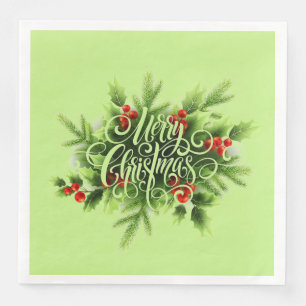 Holly Merry Christmas Paper Napkin Serviette