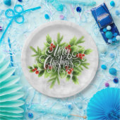 Holly Merry Christmas Paper Plate Pappteller (Party)