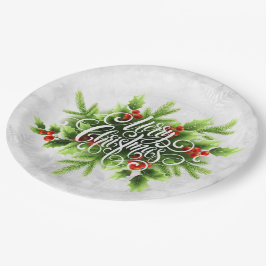 Holly Merry Christmas Paper Plate Pappteller