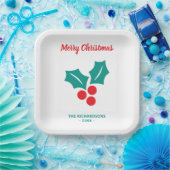 Holly Merry Christmas Red White Green Individuelle Pappteller (Party)