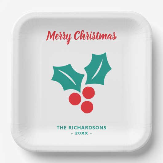 Holly Merry Christmas Red White Green Individuelle Pappteller (Vorderseite)