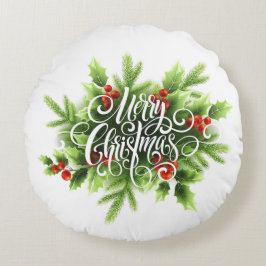 Holly Merry Christmas Round Pillow Rundes Kissen
