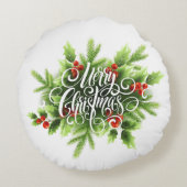 Holly Merry Christmas Round Pillow Rundes Kissen (Rückseite)