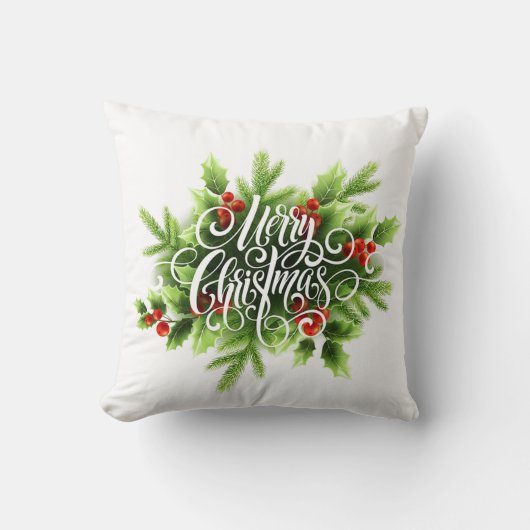 Holly Merry Christmas Throw Kissen (Vorderseite)