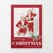 Holly Merry Christmas Trifold Foto Weihnachten Dreifach Gefaltete Urlaubskarte (Cover)