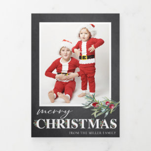 Holly Merry Christmas Trifold Foto Weihnachten Dreifach Gefaltete Urlaubskarte