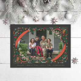Holly Mistletoe Illustriert Frame Christmas Foto Feiertagskarte