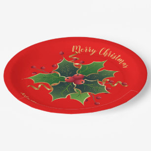 Holly Mistletoe Paper Plate Pappteller