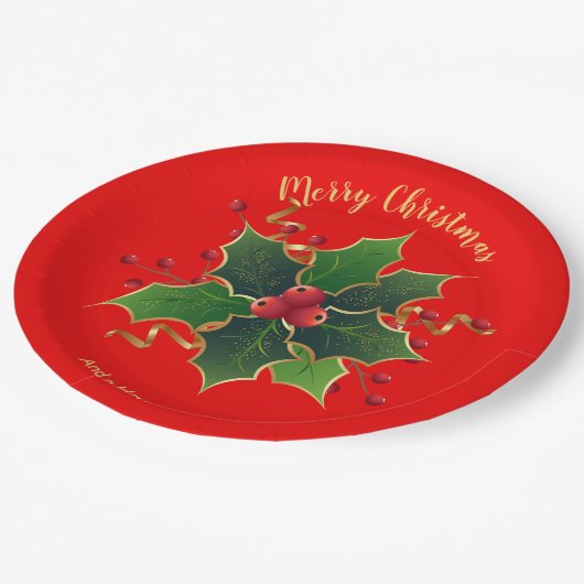 Holly Mistletoe Paper Plate Pappteller (Schrägansicht)