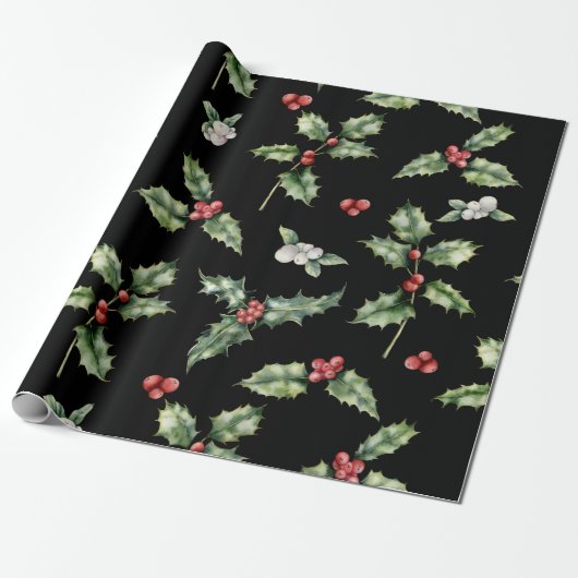 Holly Mistletoe Pattern Geschenkpapier (Ungerollt)
