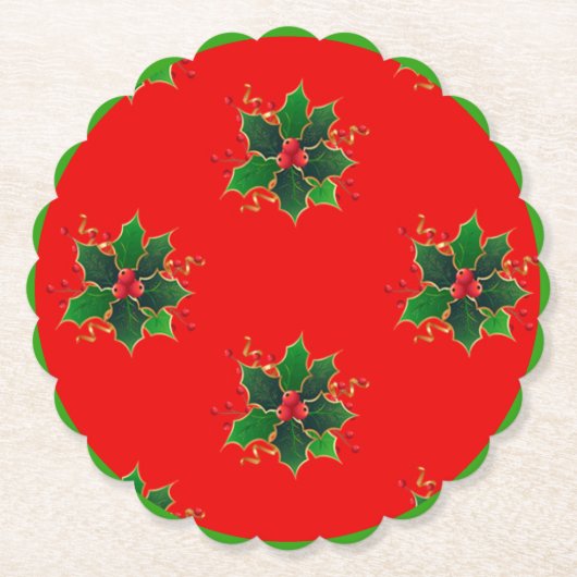 Holly Mistletoe Pattern Paper Untersetzer (Vorderseite)