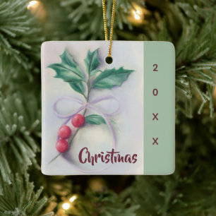 Holly mit Bow Pastel Weihnachten Keramikornament