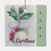 Holly mit Bow Pastel Weihnachten Keramikornament (Rückseite)