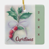 Holly mit Bow Pastel Weihnachten Keramikornament (Vorderseite)