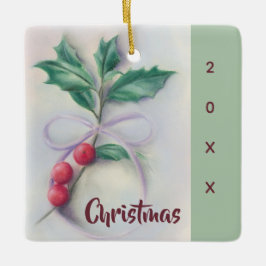 Holly mit Bow Pastel Weihnachten Keramikornament