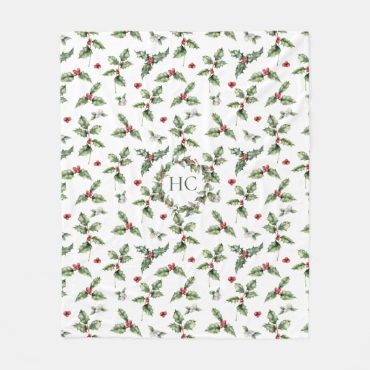 Holly Mit Monogramm Christmas Fleecedecke (Vorderseite)