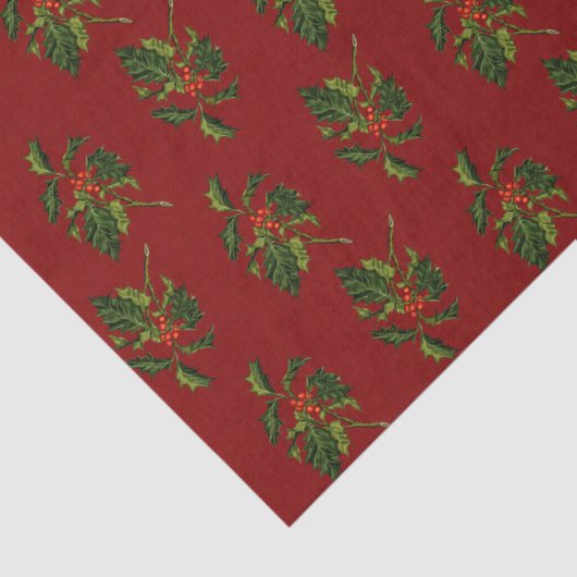 Holly mit Red Berries über texturierten Hintergrun Seidenpapier (Detail)