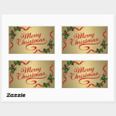 Holly mit Ribbons auf Gold-Aufkleber Rechteckiger Aufkleber (Blatt)